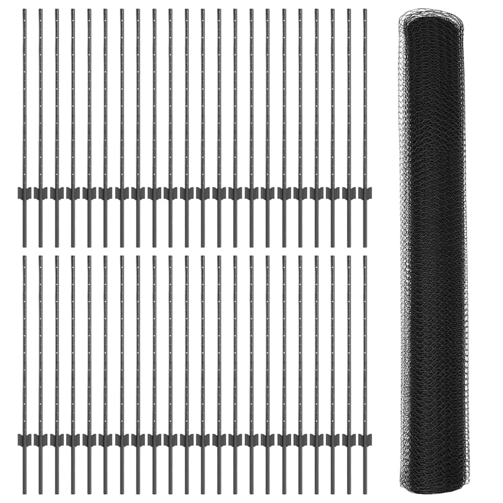 vidaXL Zaun mit Pfosten Grau 1 x 100 m Stahl und PVC