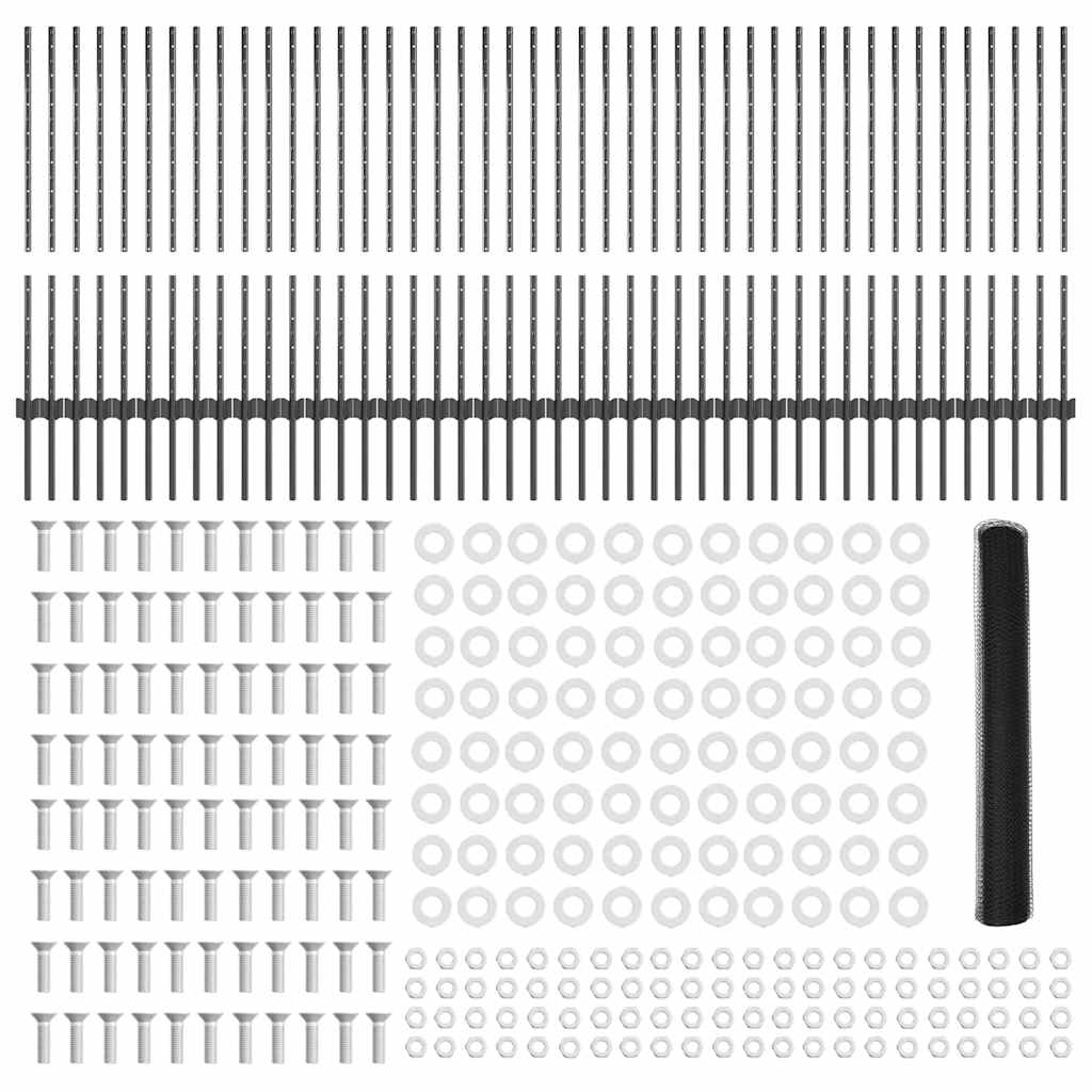 Zaun mit Pfosten Grau 1 x 100 m Stahl und PVC