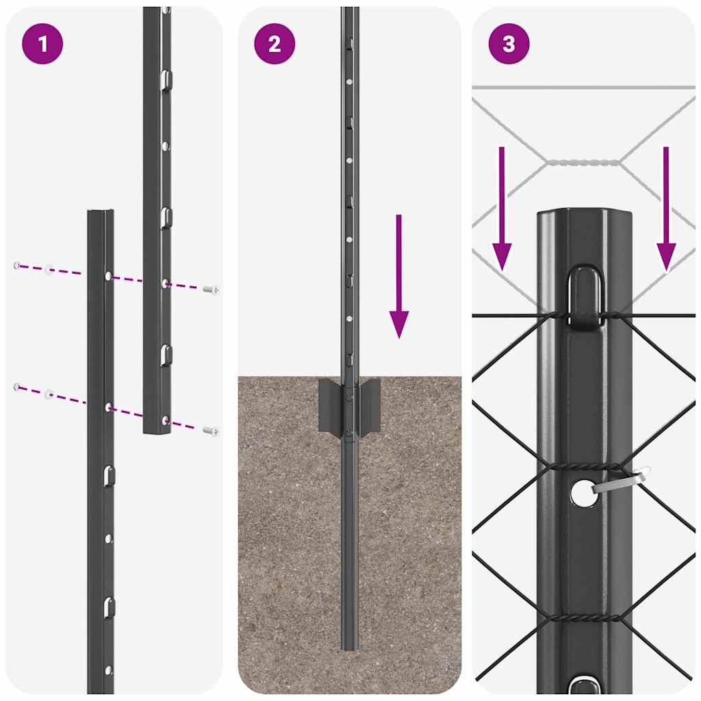 vidaXL Zaun mit Pfosten Grau 1 x 100 m Stahl und PVC