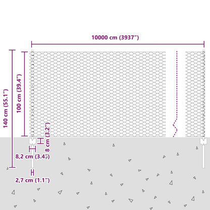 vidaXL Zaun mit Pfosten Grau 1 x 100 m Stahl und PVC