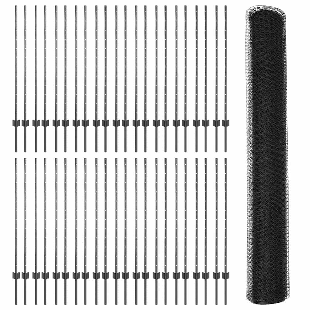 vidaXL Zaun mit Pfosten Grau 1,2 x 100 m Stahl und PVC