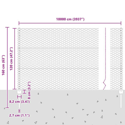 vidaXL Zaun mit Pfosten Grau 1,2 x 100 m Stahl und PVC