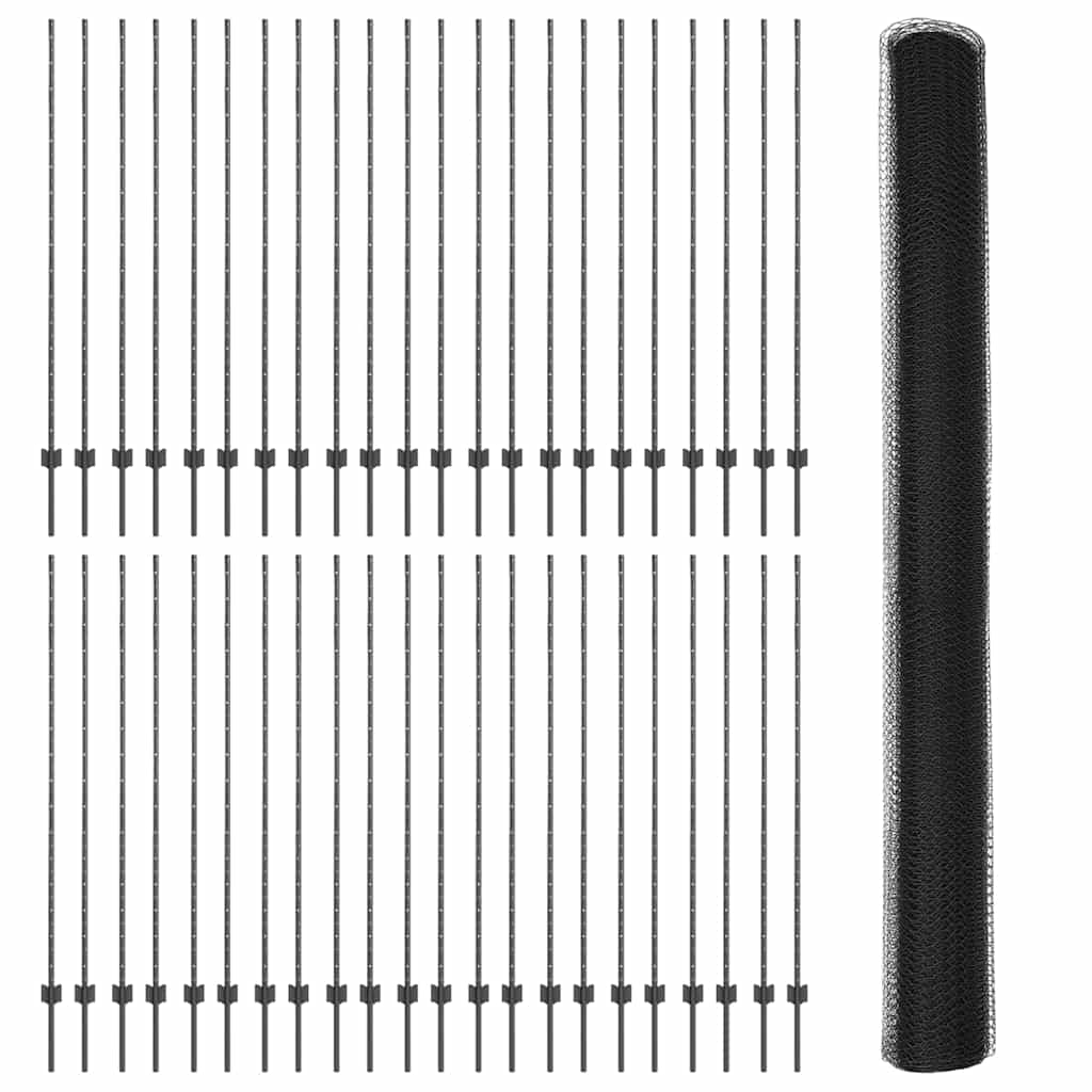 vidaXL Clôture avec poteaux Gris 1,5 x 100 m Acier et PVC
