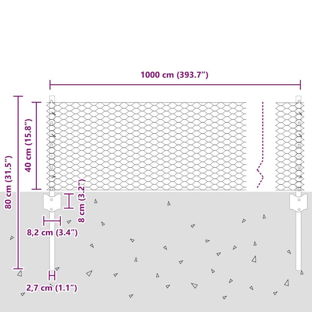 Zaun mit Pfosten Silber 0,4 x 10 m Stahl