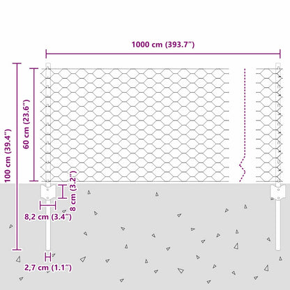 Zaun mit Pfosten Silber 0,6 x 10 m Stahl