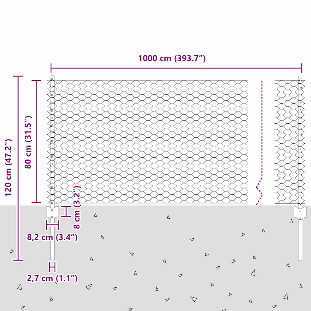 Zaun mit Pfosten Silber 0,8 x 10 m Stahl