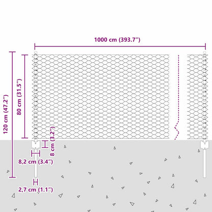 Zaun mit Pfosten Silber 0,8 x 10 m Stahl