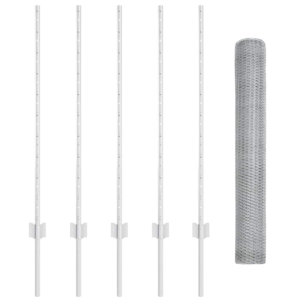 vidaXL Clôture avec poteaux argentée 1 x 10 m Acier