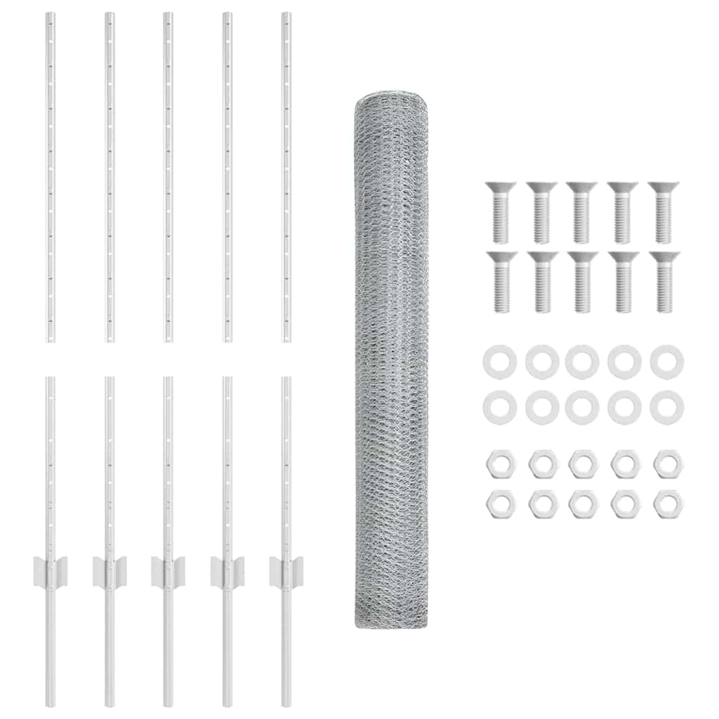 vidaXL Clôture avec poteaux argentée 1 x 10 m Acier