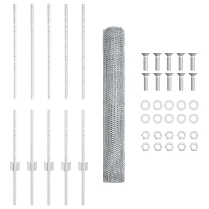 vidaXL Clôture avec poteaux argentée 1 x 10 m Acier