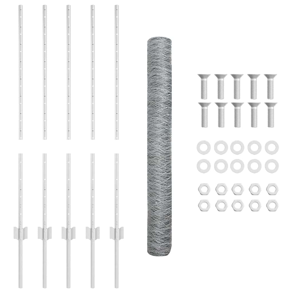 Zaun mit Pfosten Silber 1 x 10 m Stahl