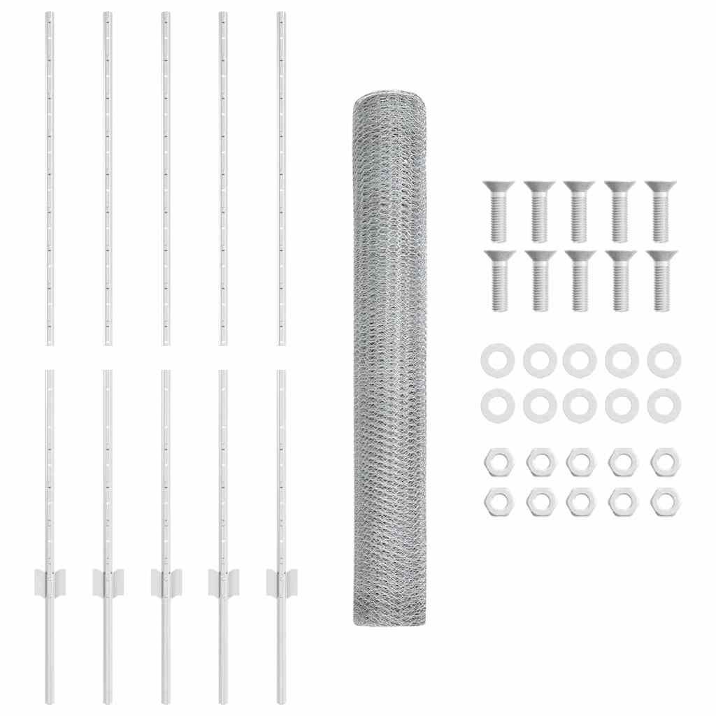 Zaun mit Pfosten Silber 1,2 x 10 m Stahl