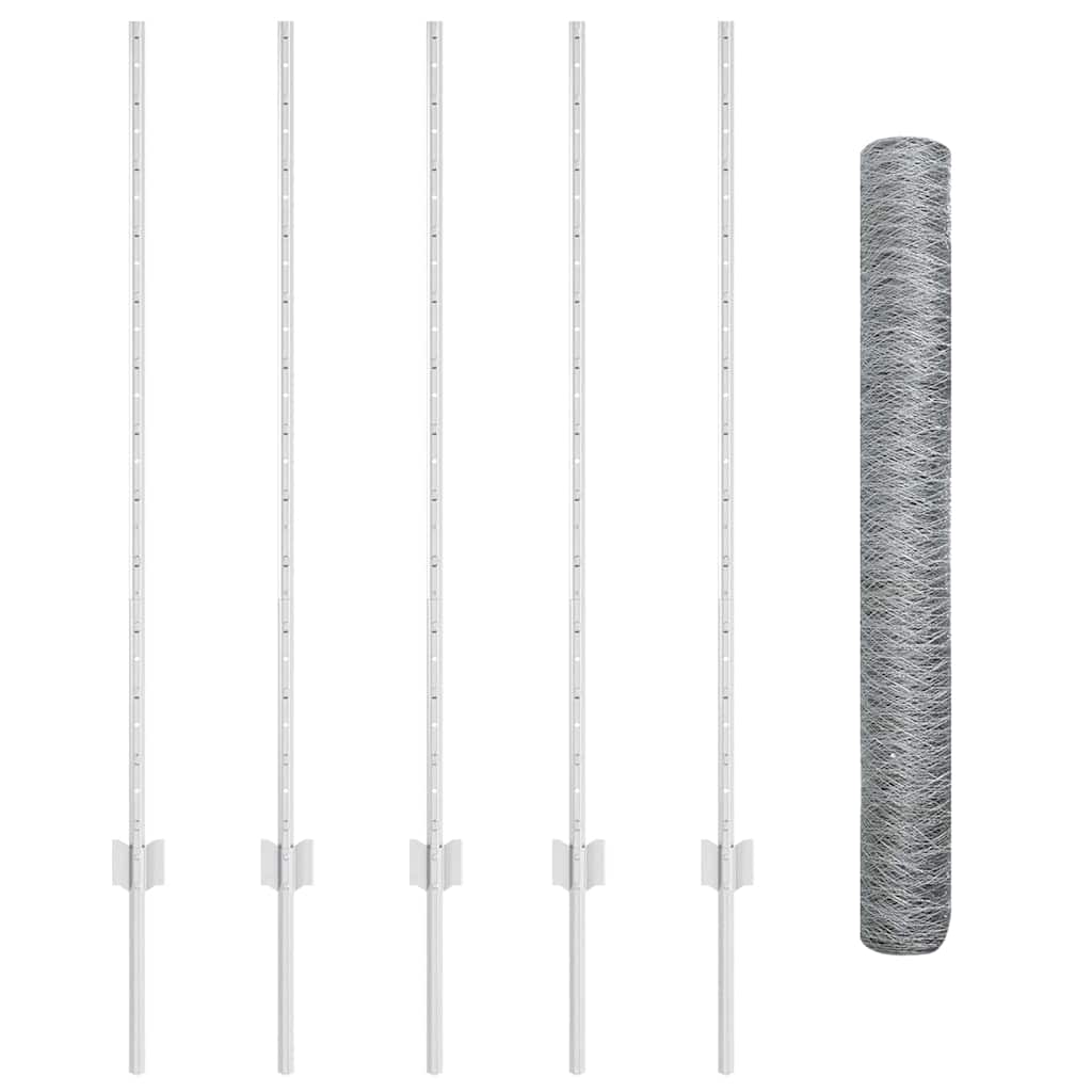 vidaXL Zaun mit Pfosten Silber 1,2 x 10 m Stahl