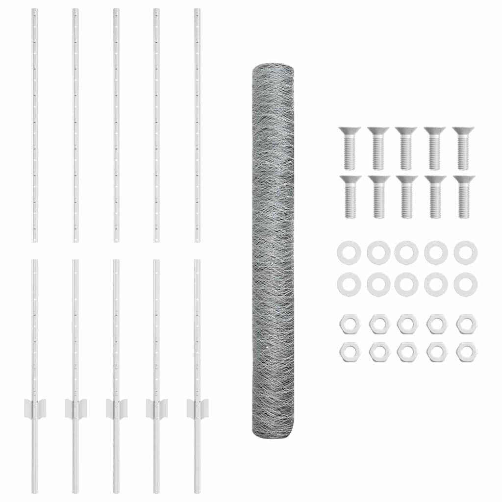 vidaXL Zaun mit Pfosten Silber 1,2 x 10 m Stahl