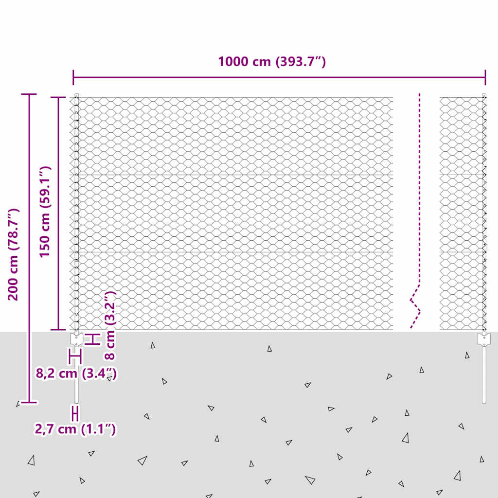 vidaXL Clôture avec poteaux argentée 1,5 x 10 m Acier