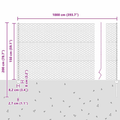 vidaXL Clôture avec poteaux argentée 1,5 x 10 m Acier