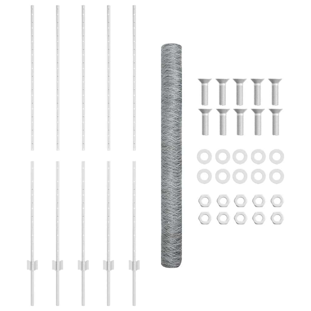 Zaun mit Pfosten Silber 1,6 x 10 m Stahl