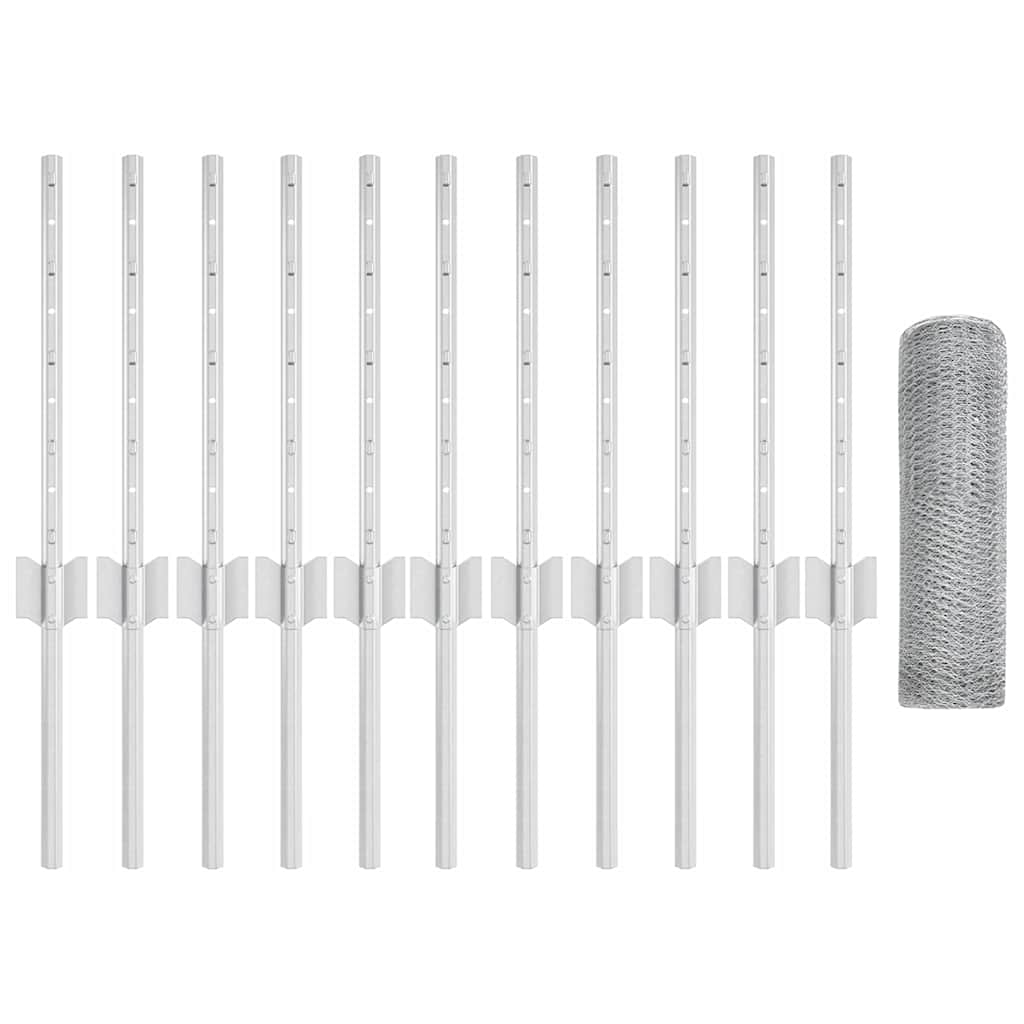 Zaun mit Pfosten Silber 0,4 x 25 m Stahl