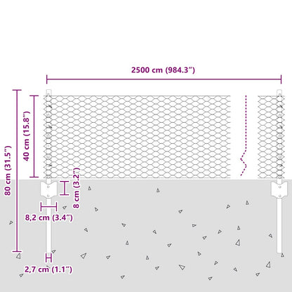 Zaun mit Pfosten Silber 0,4 x 25 m Stahl