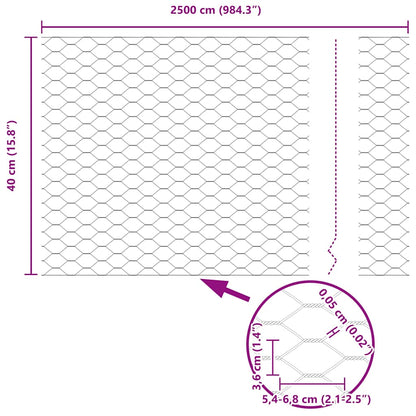 vidaXL Zaun mit Pfosten Silber 0,4 x 25 m Stahl