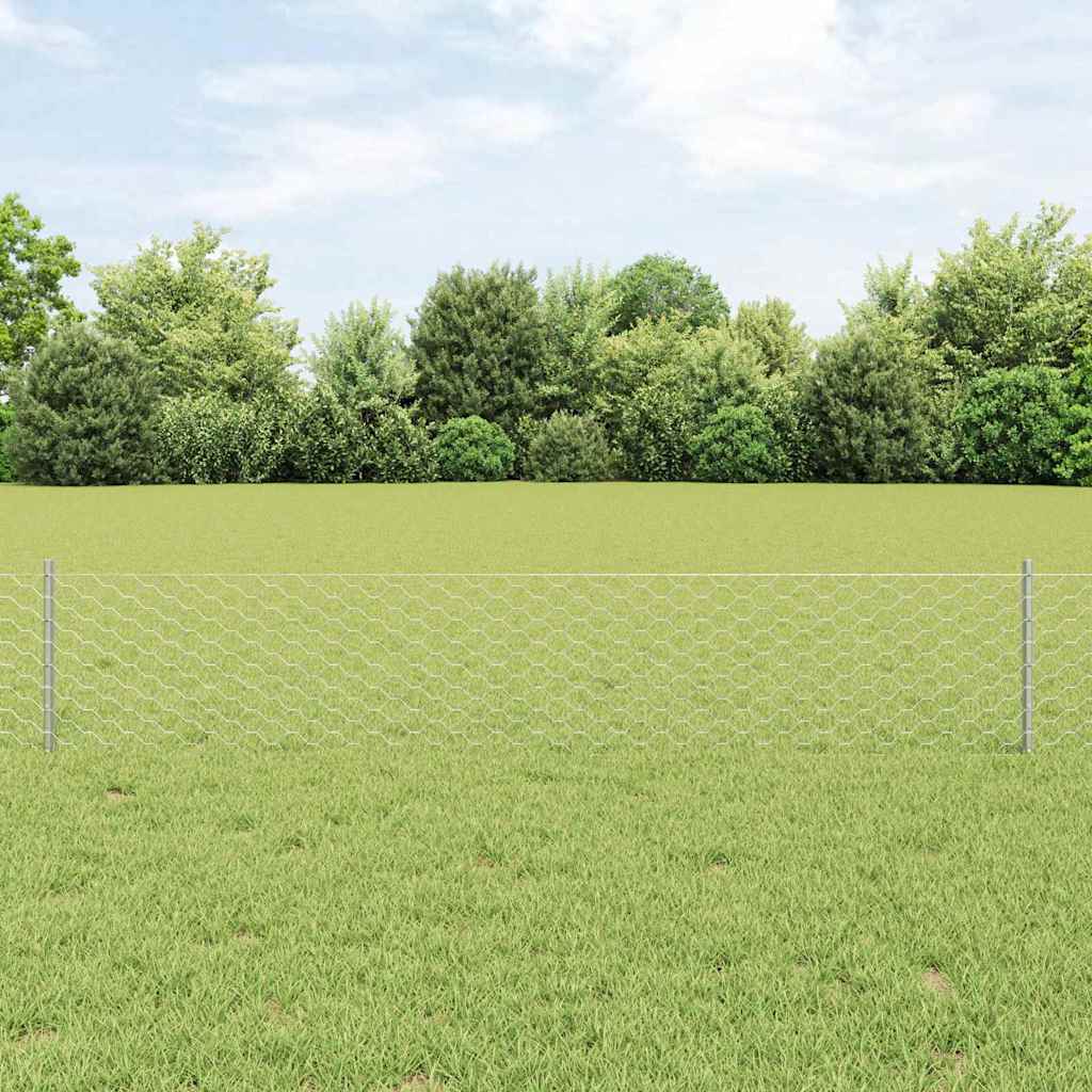 vidaXL Clôture avec poteaux argentée 0,4 x 25 m acier