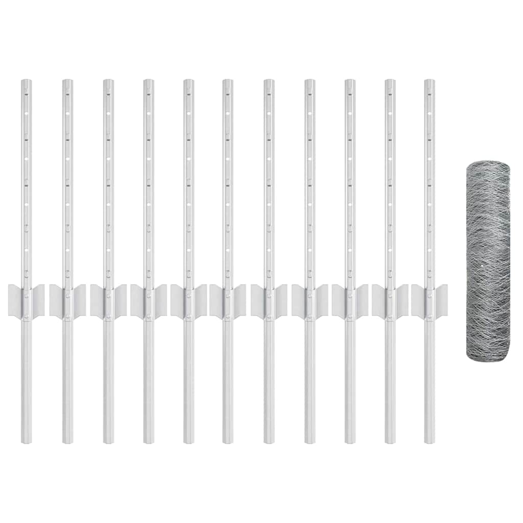 vidaXL Clôture avec poteaux argentée 0,4 x 25 m acier