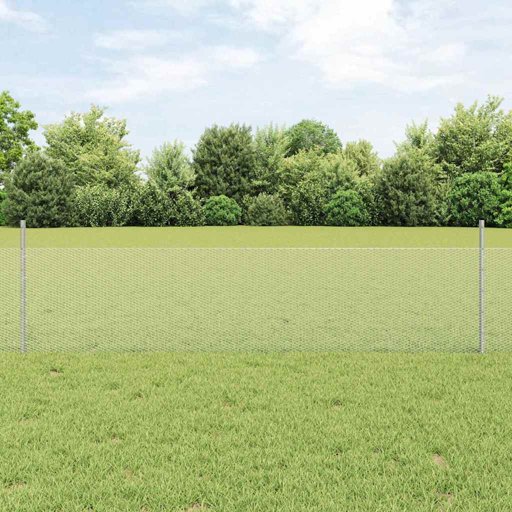 vidaXL Zaun mit Pfosten Silber 0,5 x 25 m Stahl
