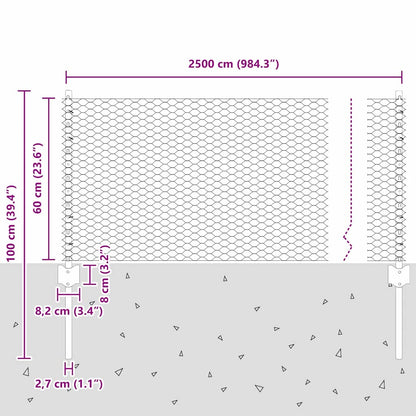 Zaun mit Pfosten Silber 0,6 x 25 m Stahl