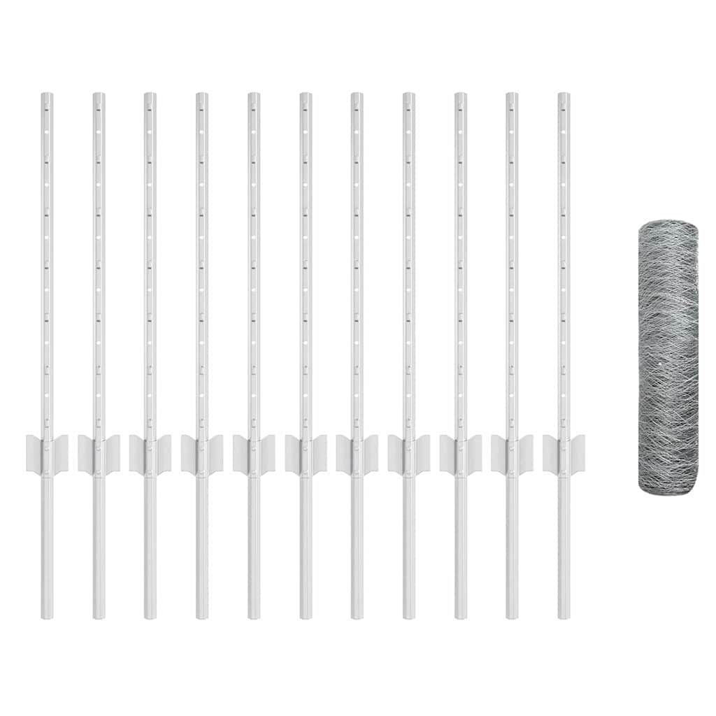 vidaXL Zaun mit Pfosten Silber 0,6 x 25 m Stahl