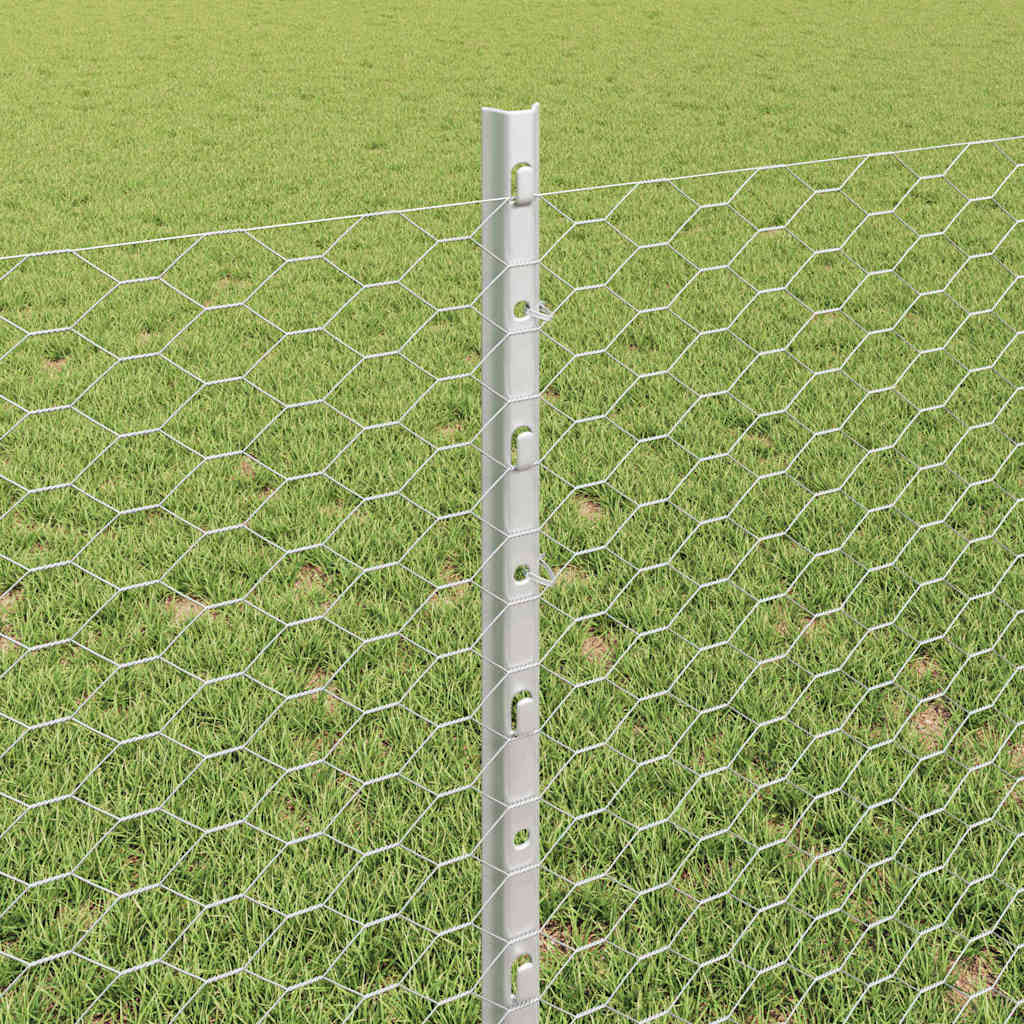 vidaXL Clôture avec poteaux argentée 0,8 x 25 m acier