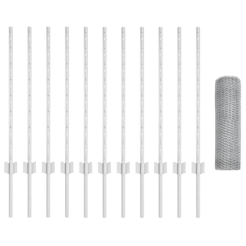 vidaXL Clôture avec poteaux argentée 0,8 x 25 m acier