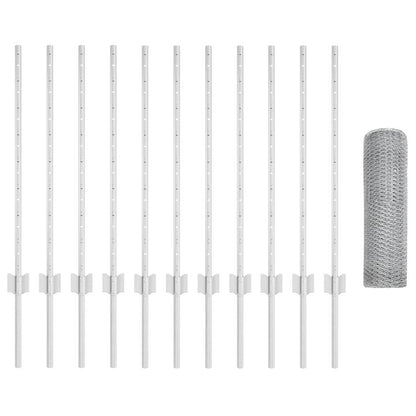 vidaXL Clôture avec poteaux argentée 0,8 x 25 m acier