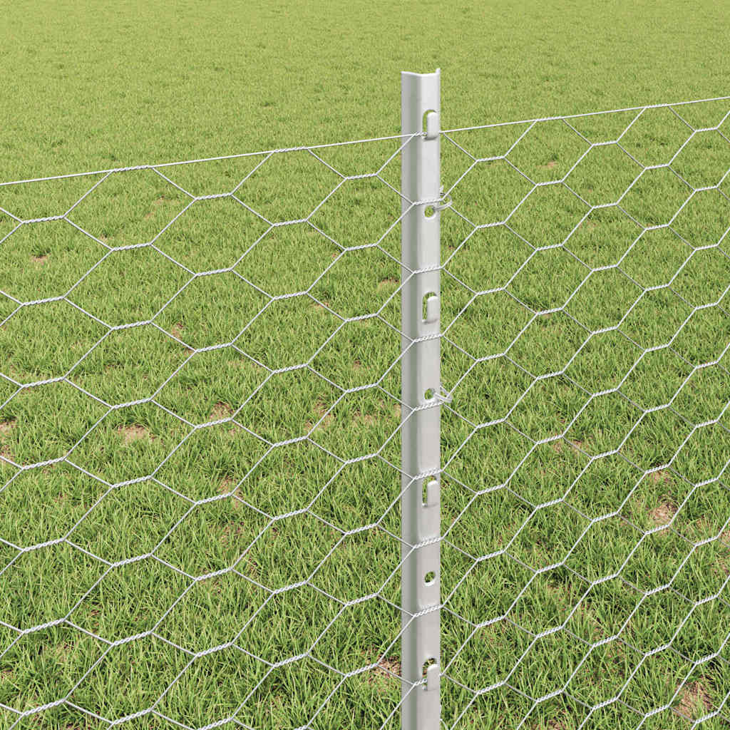 vidaXL Clôture avec poteaux argentée 0,8 x 25 m acier