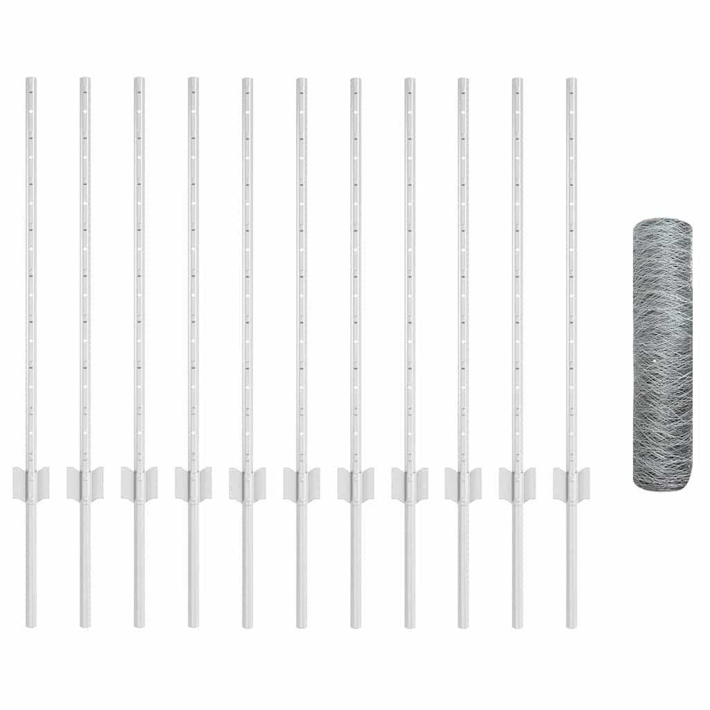 vidaXL Clôture avec poteaux argentée 0,8 x 25 m acier