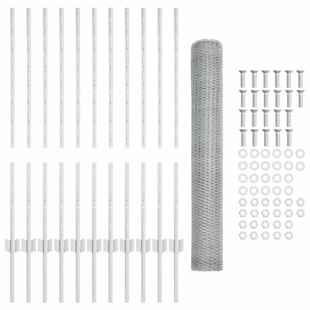 vidaXL Clôture avec poteaux Argenté 1 x 25 m Acier