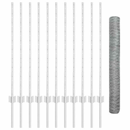 Zaun mit Pfosten Silber 1 x 25 m Stahl