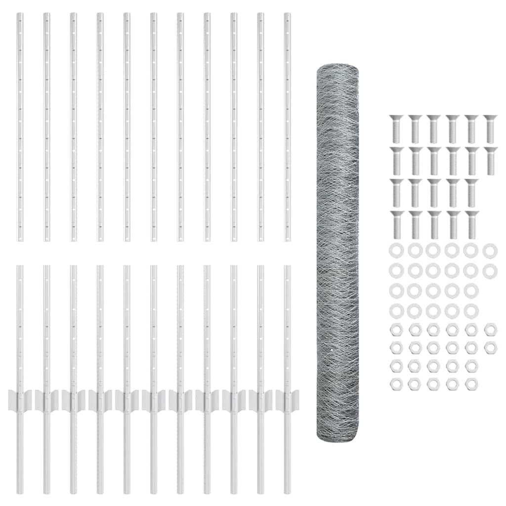 Zaun mit Pfosten Silber 1 x 25 m Stahl