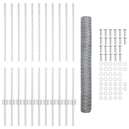Zaun mit Pfosten Silber 1 x 25 m Stahl