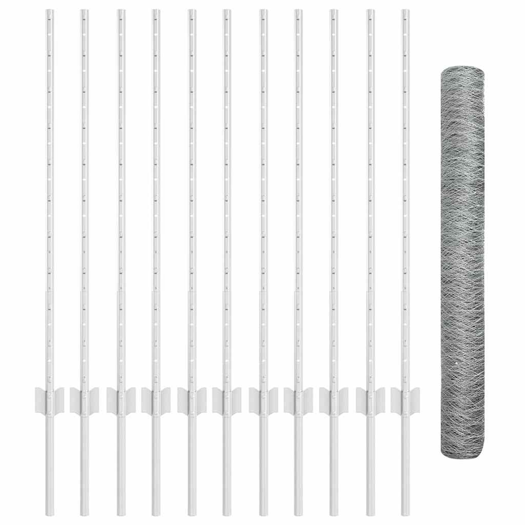 Zaun mit Pfosten Silber 1 x 25 m Stahl