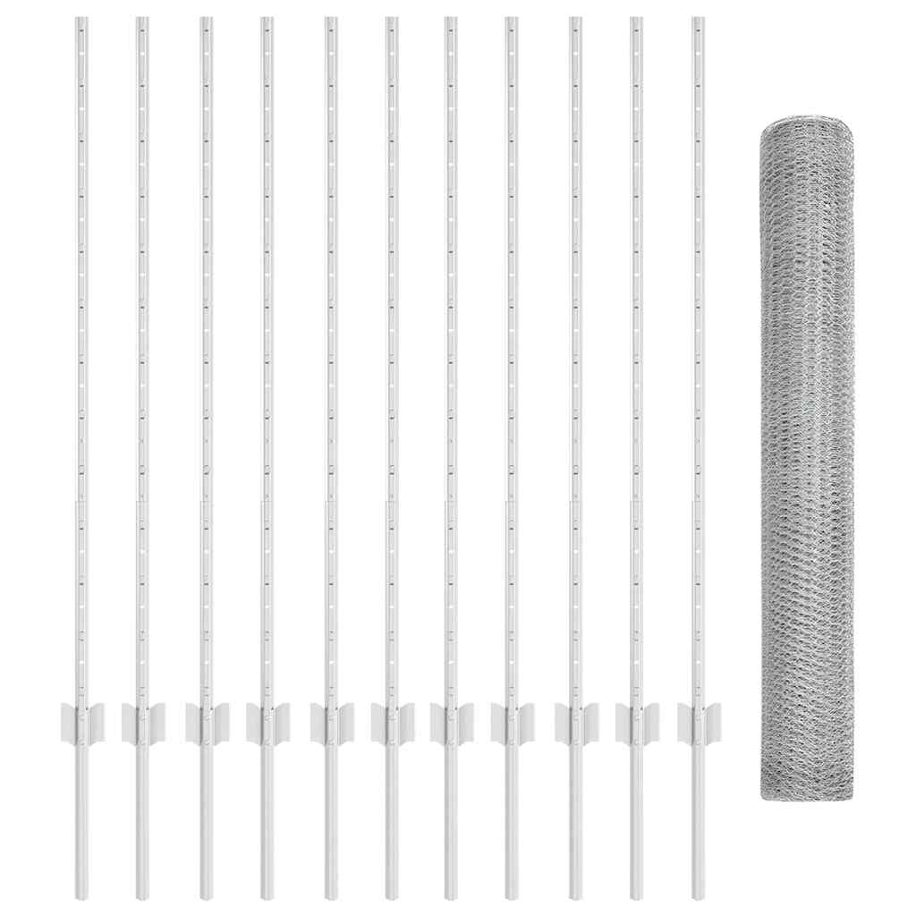 vidaXL Zaun mit Pfosten Silber 1,2 x 25 m Stahl