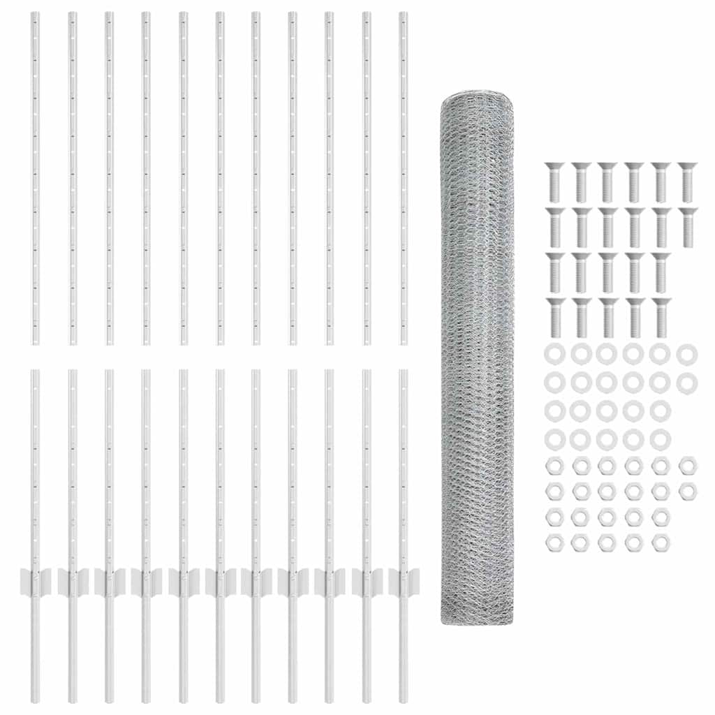 vidaXL Zaun mit Pfosten Silber 1,2 x 25 m Stahl
