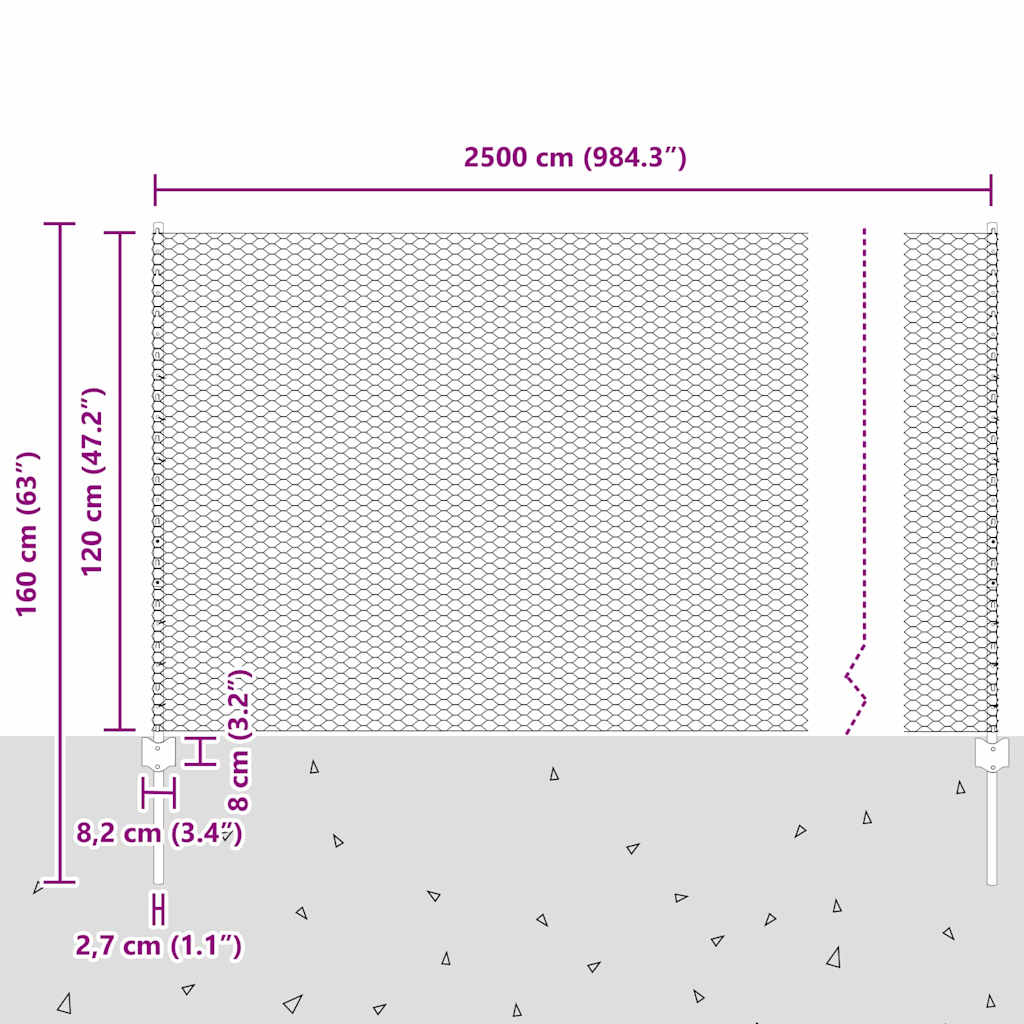 vidaXL Zaun mit Pfosten Silber 1,2 x 25 m Stahl