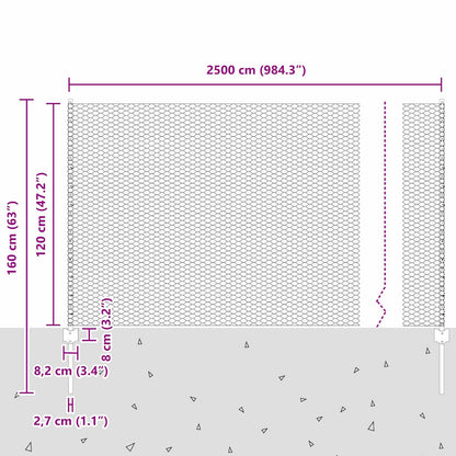 vidaXL Zaun mit Pfosten Silber 1,2 x 25 m Stahl