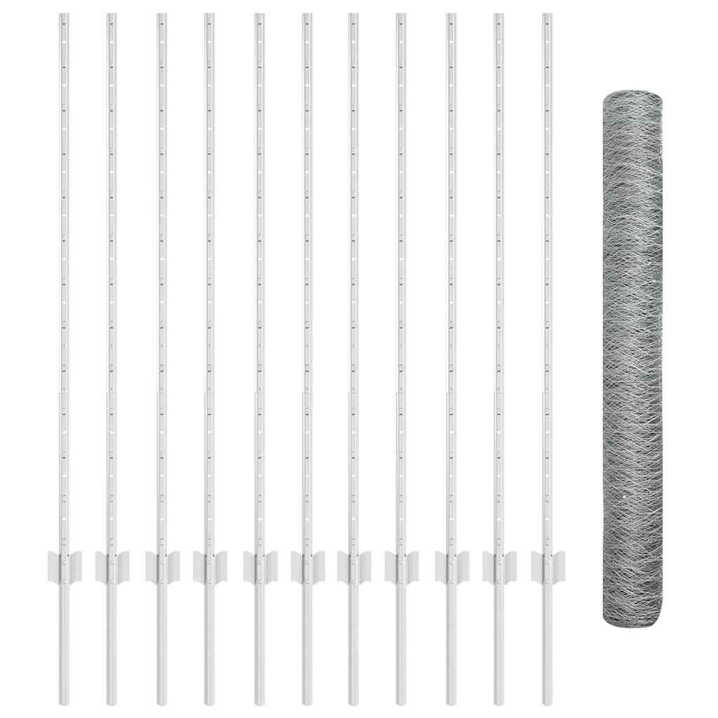 vidaXL Zaun mit Pfosten Silber 1,2 x 25 m Stahl