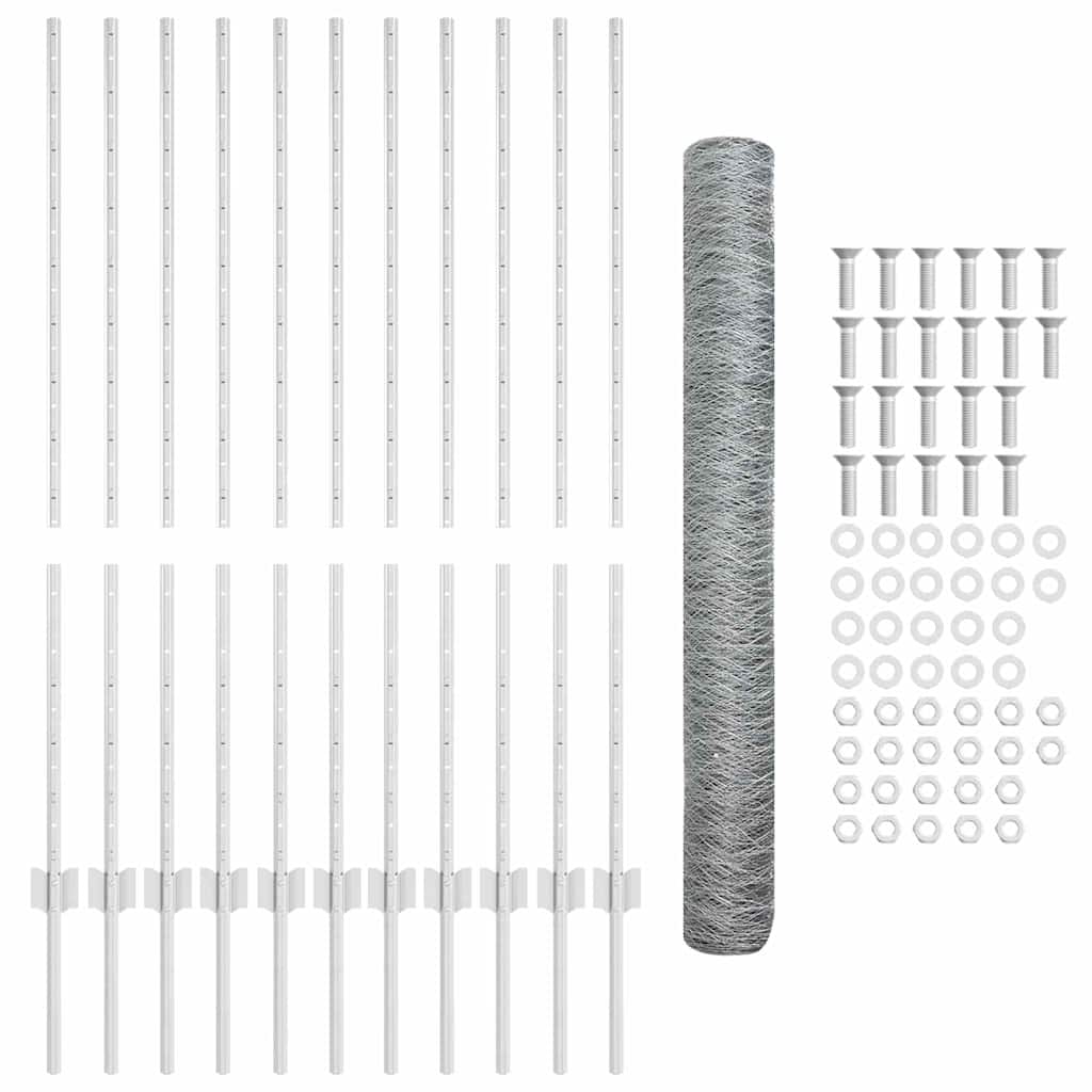 vidaXL Zaun mit Pfosten Silber 1,2 x 25 m Stahl