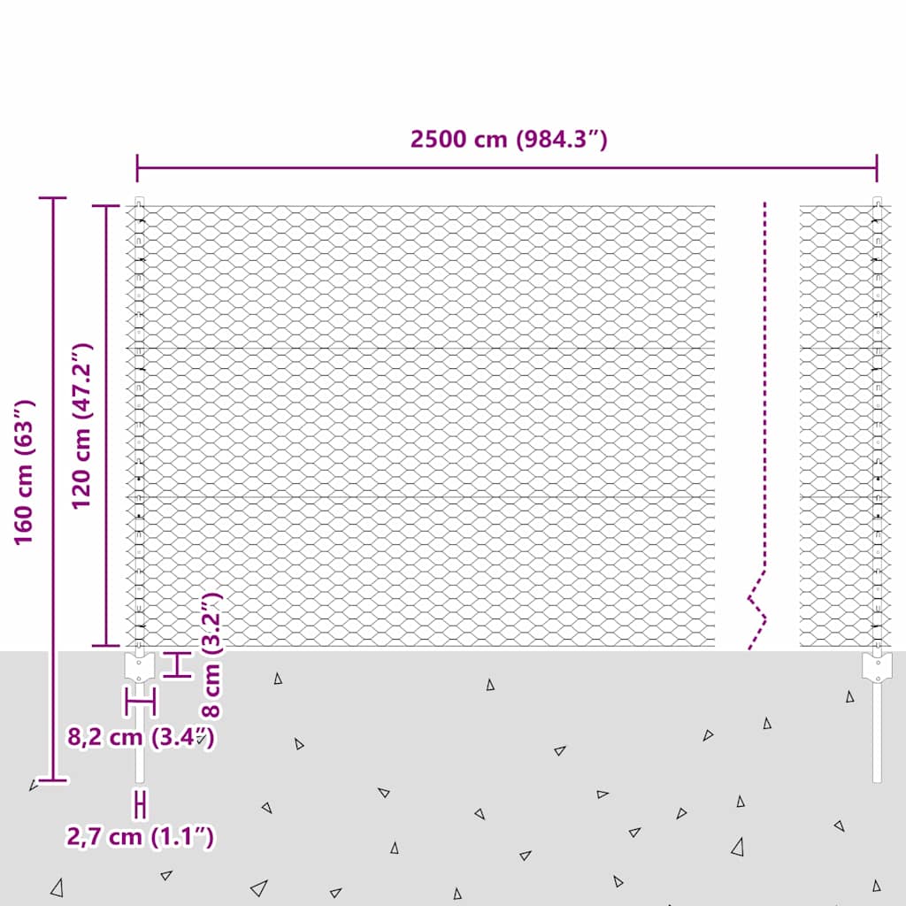 vidaXL Zaun mit Pfosten Silber 1,2 x 25 m Stahl
