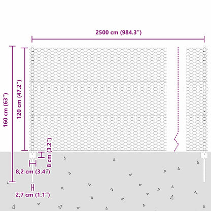 vidaXL Zaun mit Pfosten Silber 1,2 x 25 m Stahl