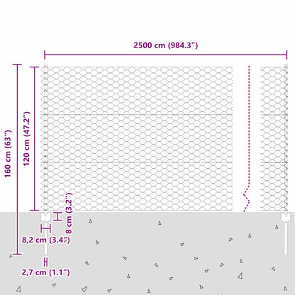 vidaXL Zaun mit Pfosten Silber 1,2 x 25 m Stahl