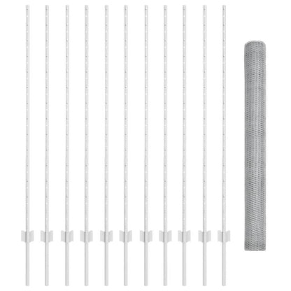 vidaXL Clôture avec poteaux argentée 1,4 x 25 m acier