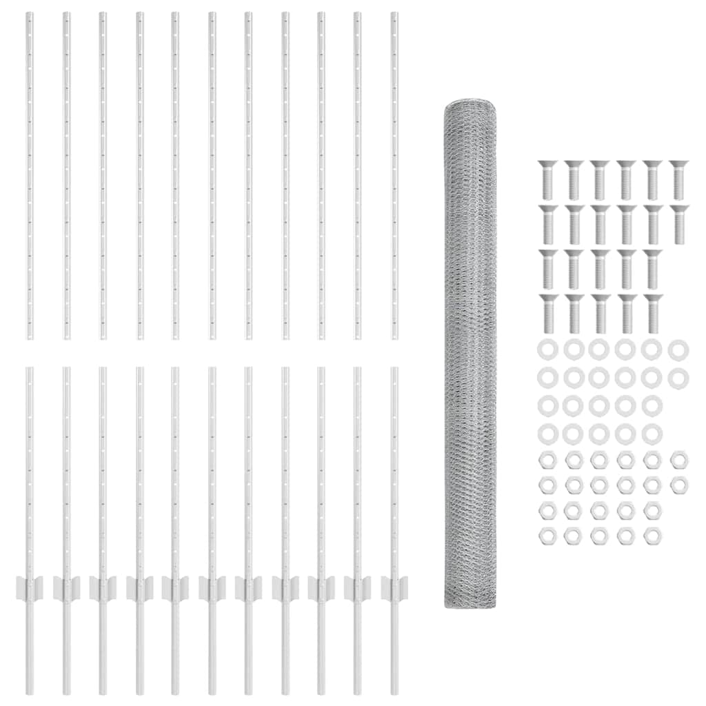 vidaXL Clôture avec poteaux argentée 1,4 x 25 m acier